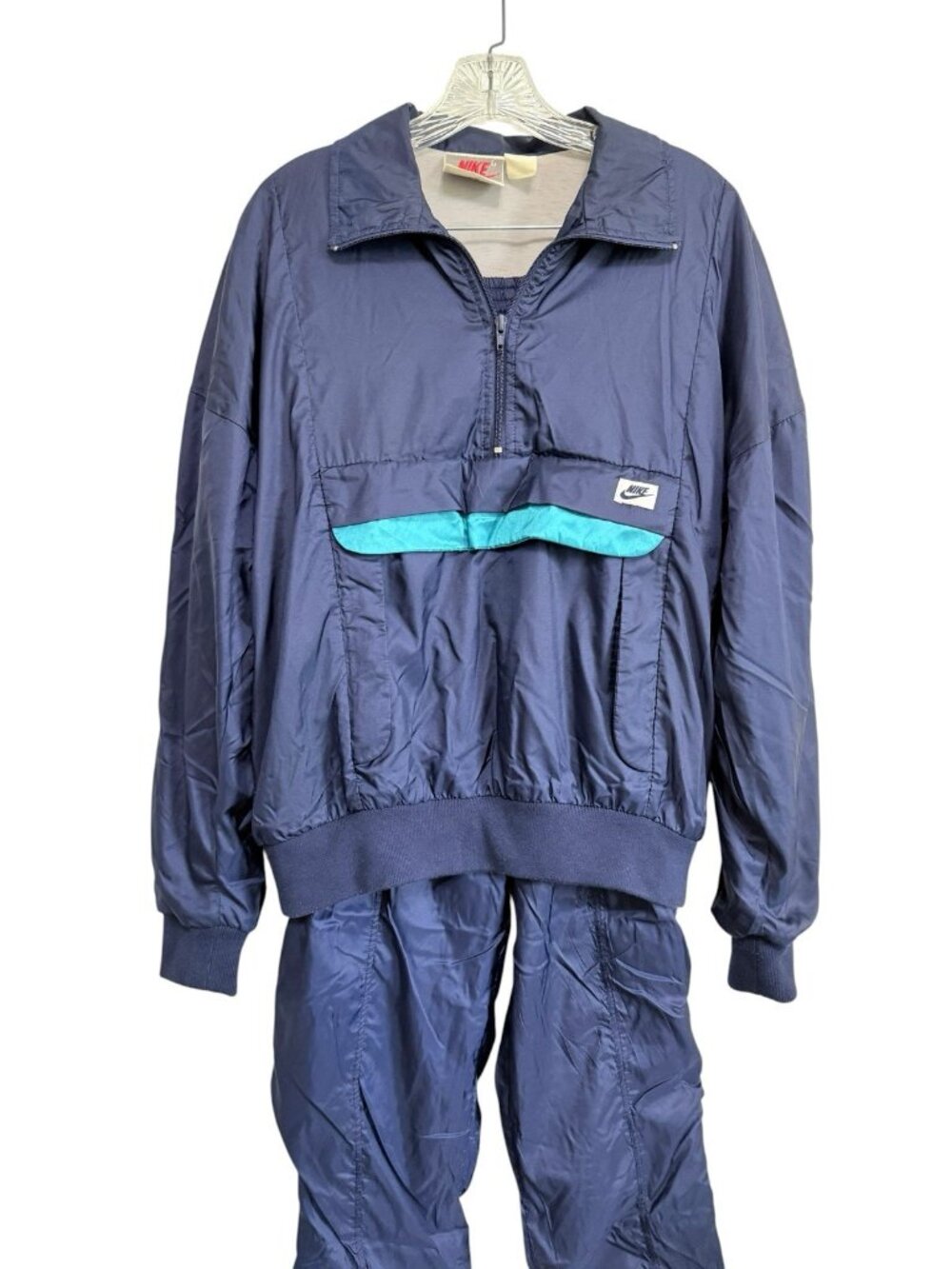 VTG Nike 80's-90's Two Piece Nylon Track Suit Size M 1/4 Zip Lined Jacket Navy